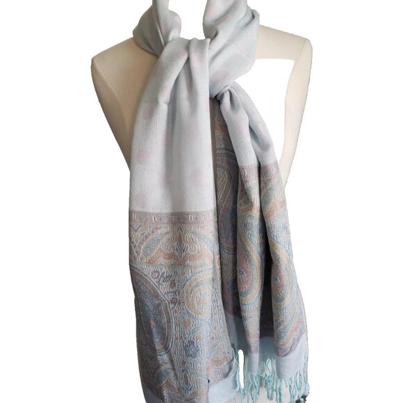 Boho Pashmina Cashmere Handmade Paisley Print Fringe Scarf Shawl Wrap - Picture 1 of 8